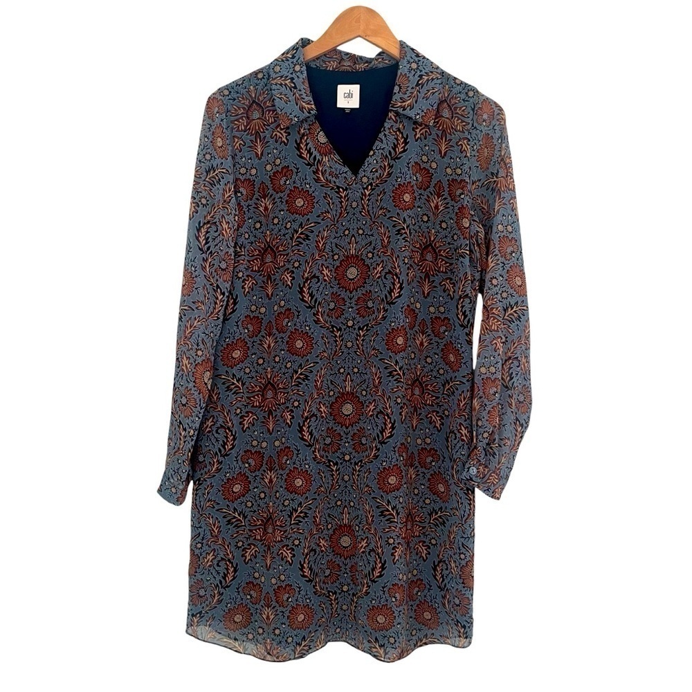 CABI Women’s Sz S Provincial Paisley Floral Shirt Dress Blue Brown Boho Dress